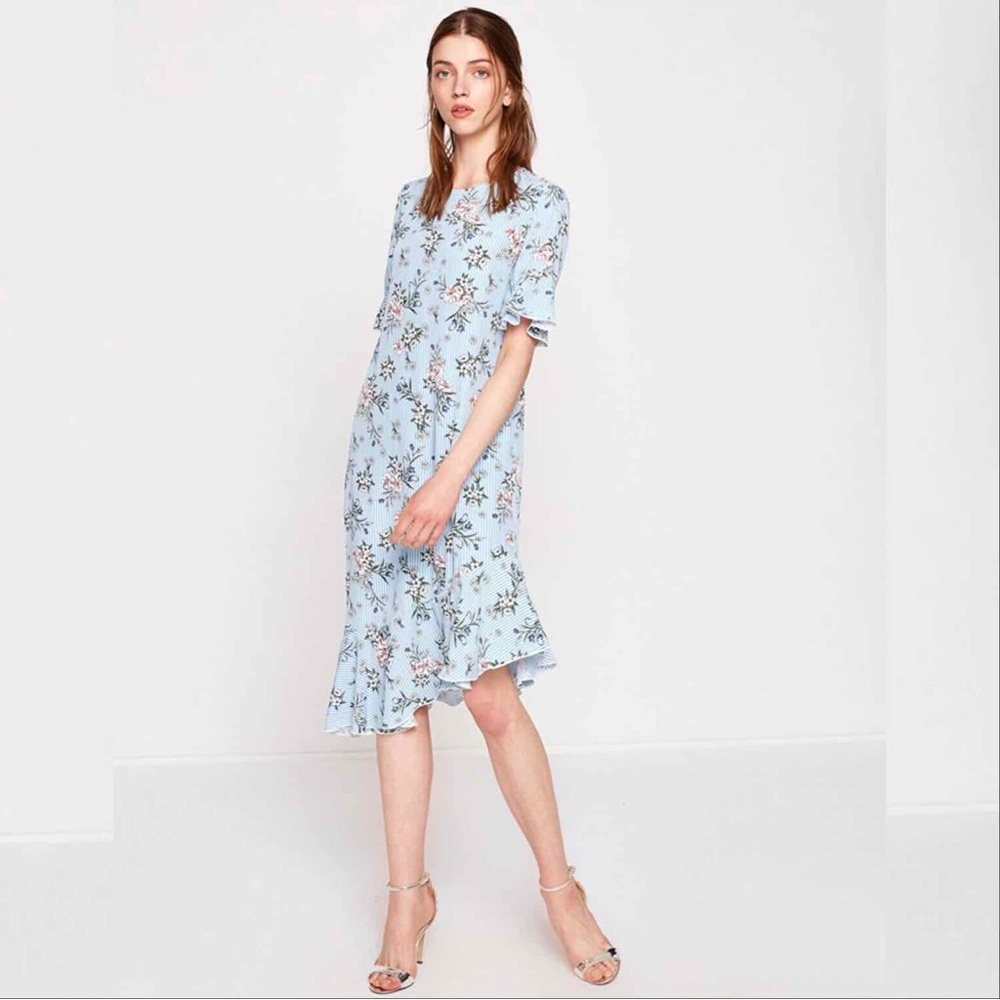 Koton Patterned Dress with Ruffled Asymmetrical Hem